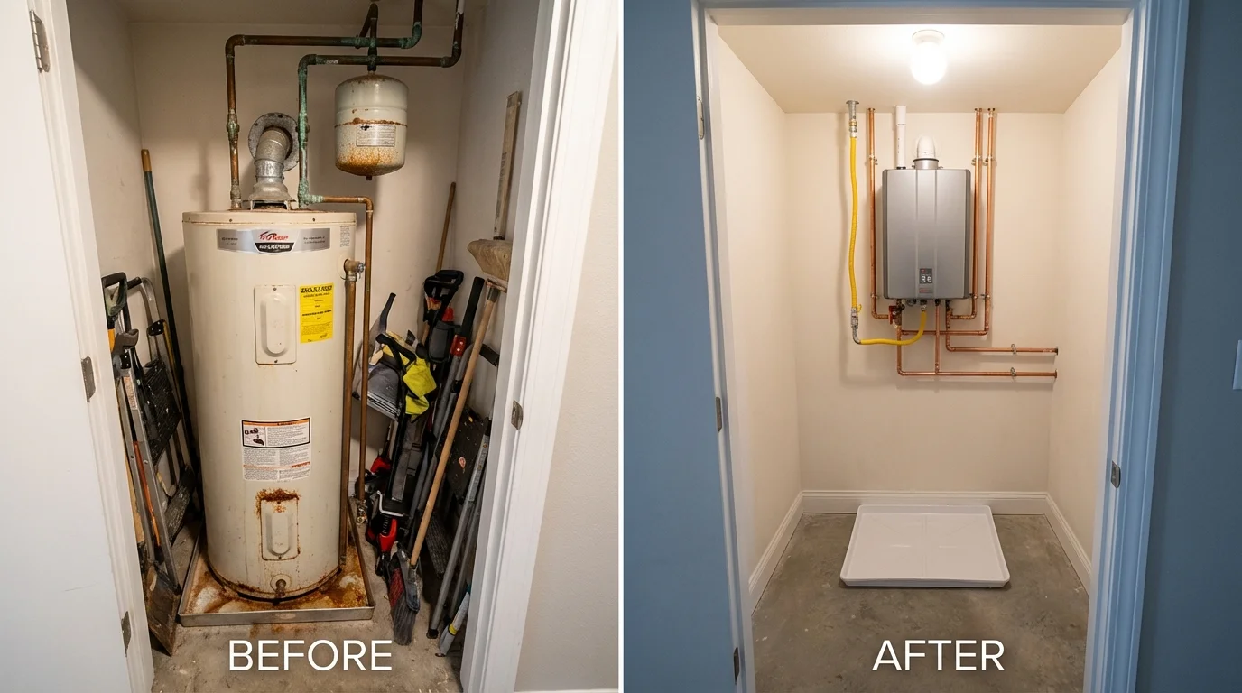 Tank water heater versus wall-mounted tankless unit comparison for El Campo, TX homeowners
