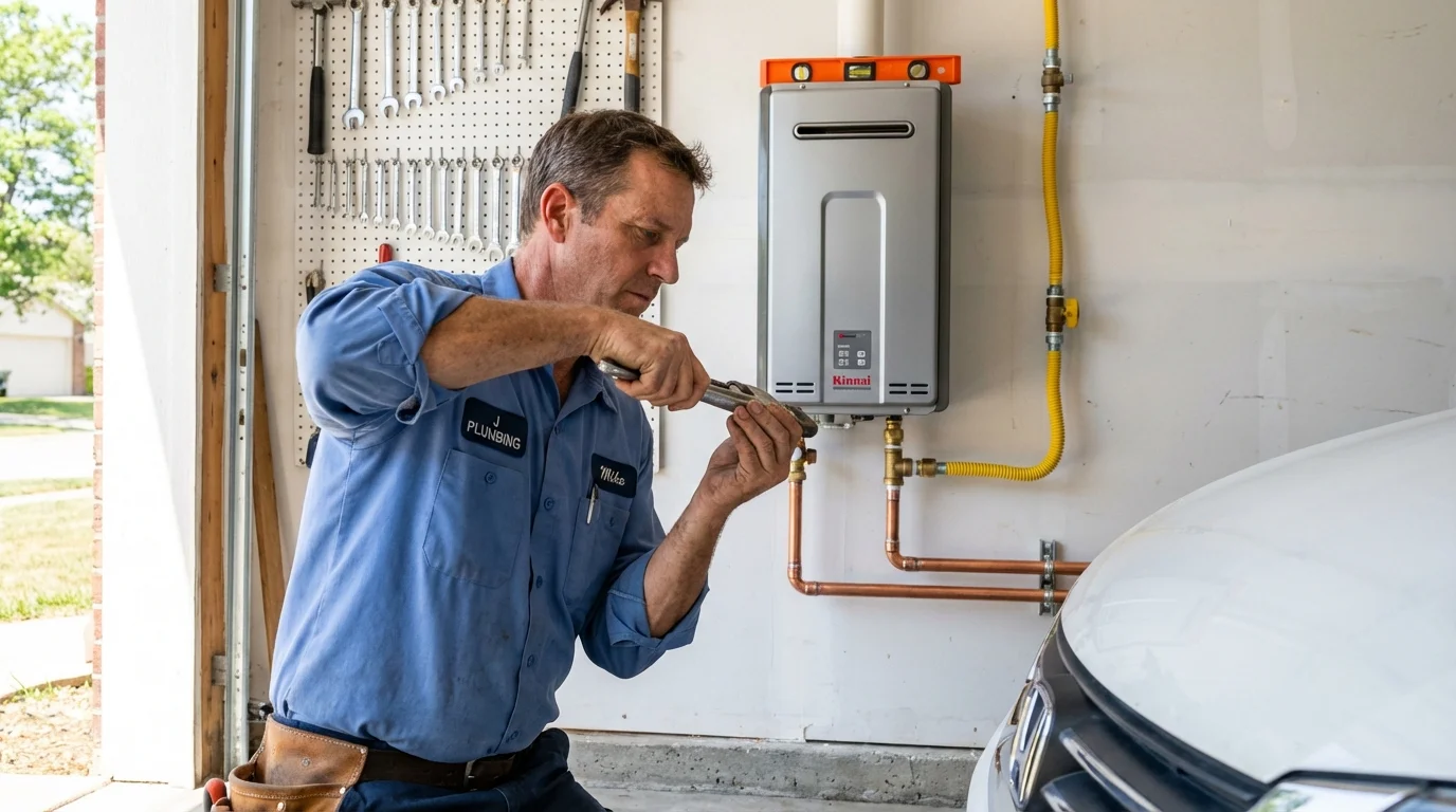 Tankless water heater installation by a Johns Plumbing LLC plumber in El Campo