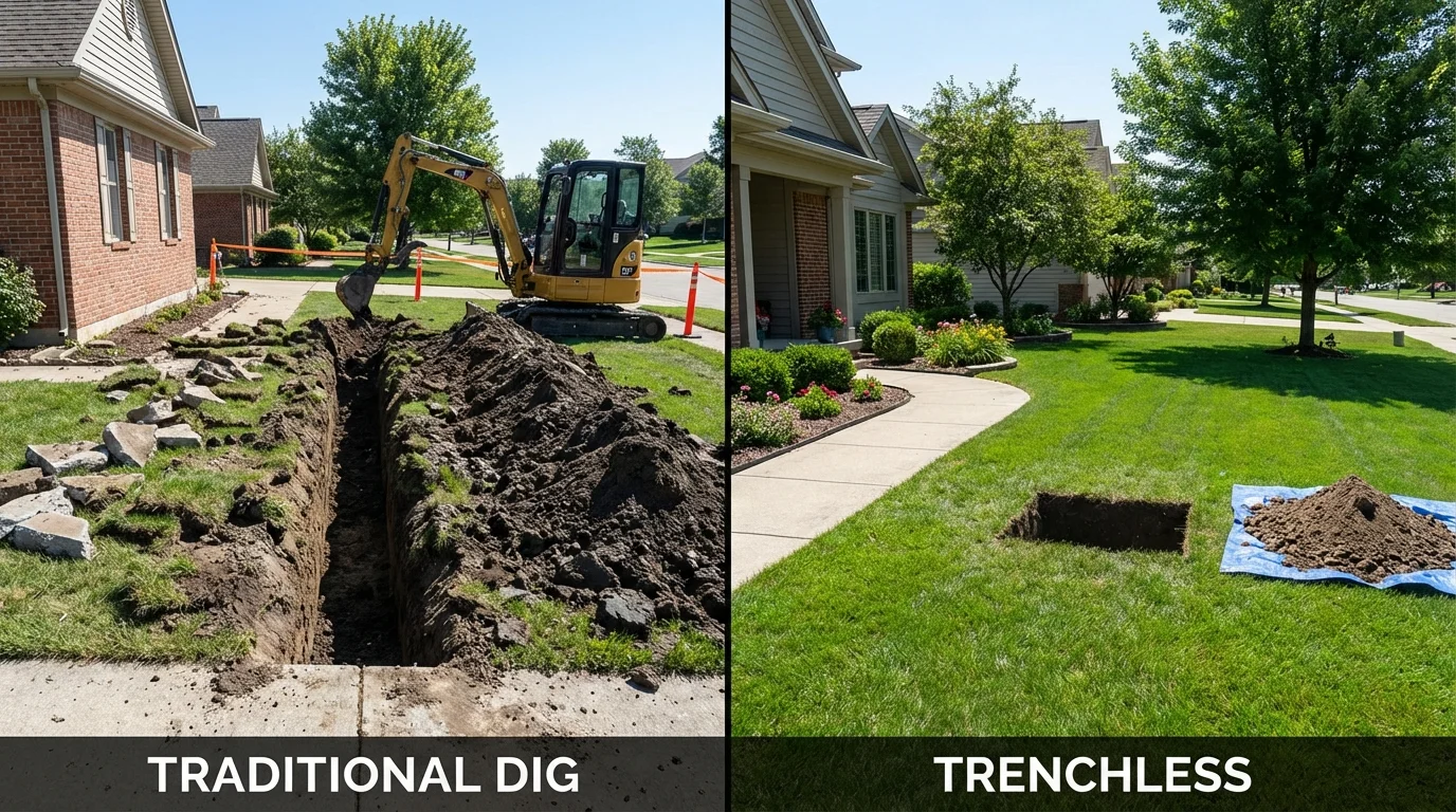 Trenchless sewer repair with minimal yard damage versus traditional excavation in El Campo, TX